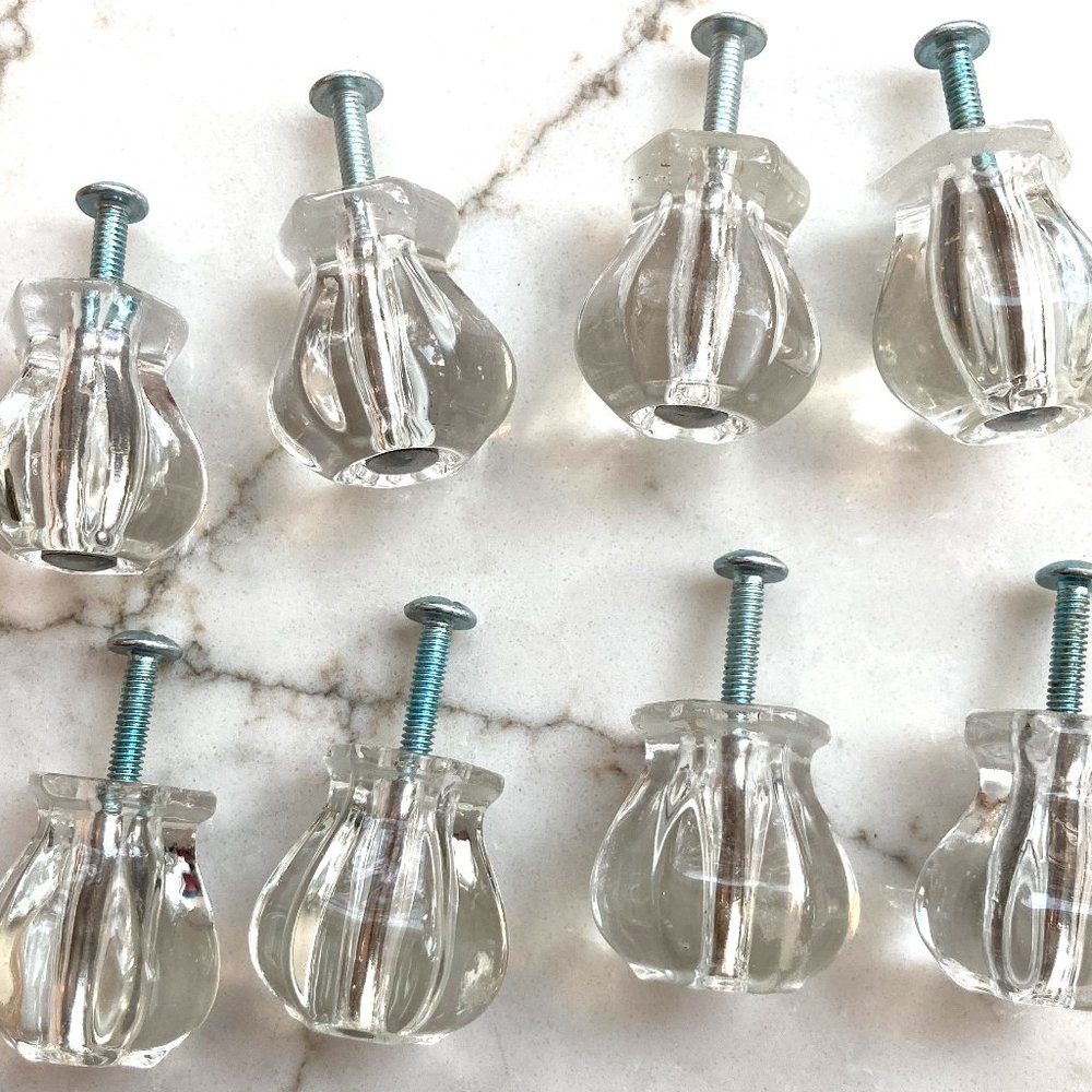 Clear Glass Drawer Pulls Kitchen Door Knobs 9 Pieces Hexagon Shaped w/ Screws